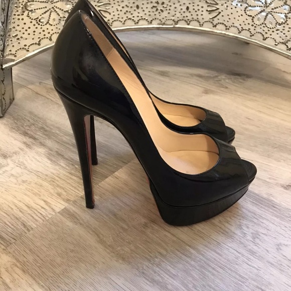 Christian Louboutin Lady Peep Black Patent High Heel Platform EUC see soles ❤️ - Picture 10 of 11
